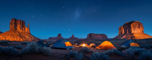 Peaceful Desert Campsite Under Starry Sky in Monument Valley USA