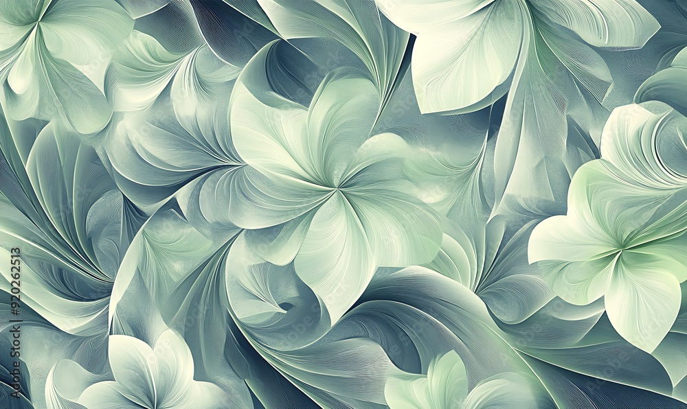 Poster seamless abstract with intricate floral patterns in green and grey