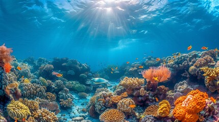 Fototapeta premium Vibrant Coral Reef Ecosystem in the Pristine Waters of Bonaire Caribbean