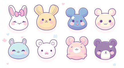 Fototapeta premium A set of cute animal icons in a vector illustration style with flat design
