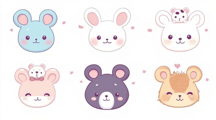 Fototapeta premium A set of cute animal icons in a vector illustration style with flat design