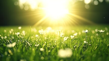 Obraz premium A vibrant sunlit field with blooming flowers creates a serene and peaceful nature scene.