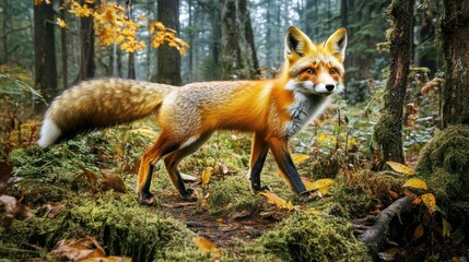 Naklejka premium A Red Fox in a Forest