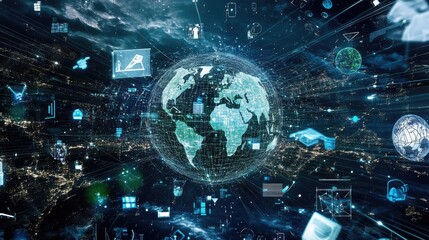 A digital representation of an AI-driven global recycling network, highlighting interconnected systems and sustainability efforts.