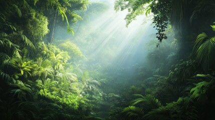 Sunlight Filtering Through Lush Rainforest Canopy