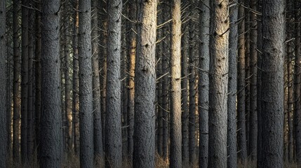 Sunlight Filtering Through a Dense Pine Forest