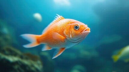 Naklejka premium A vibrant orange fish swimming gracefully in crystal clear water, showcasing its beauty in the underwater world.