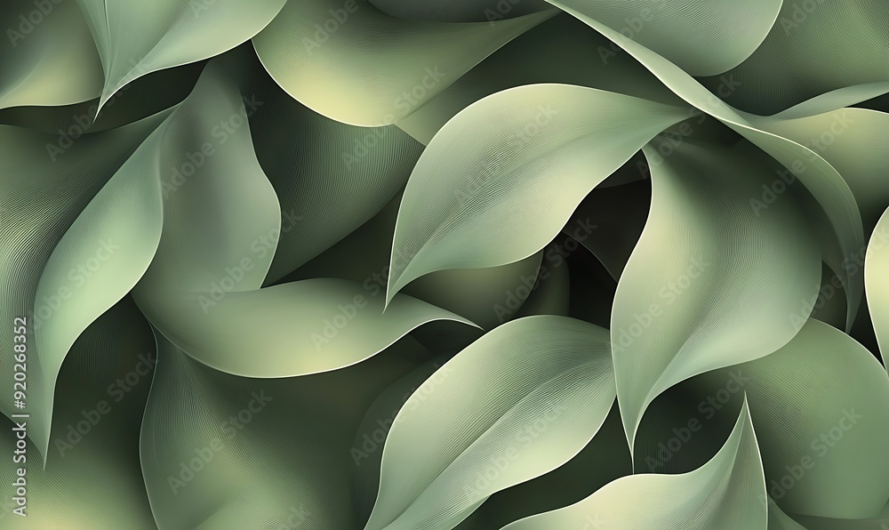 Poster seamless abstract with repetitive leaf motifs in green and grey