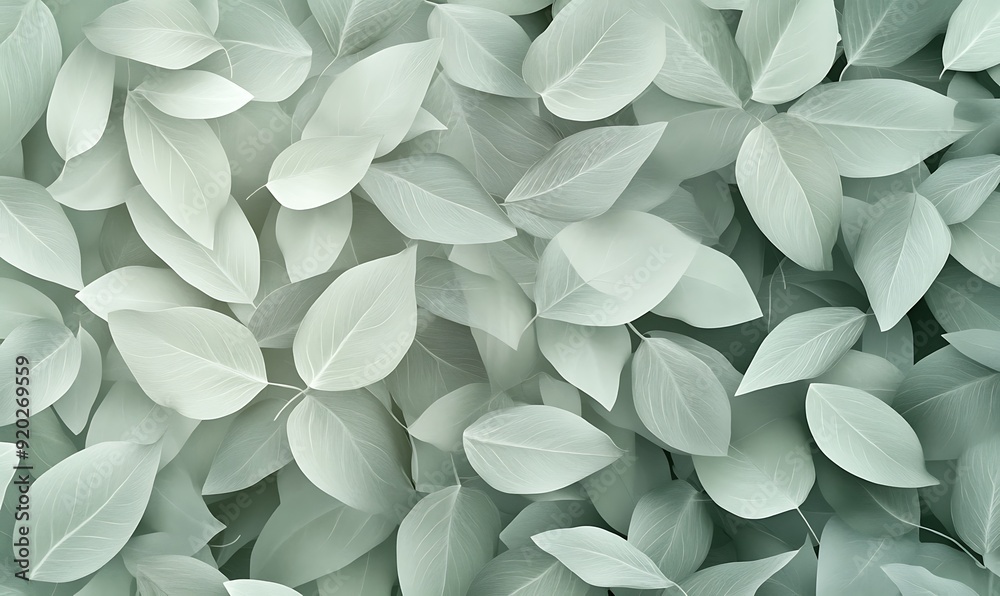 Poster seamless abstract with repetitive leaf motifs in green and grey