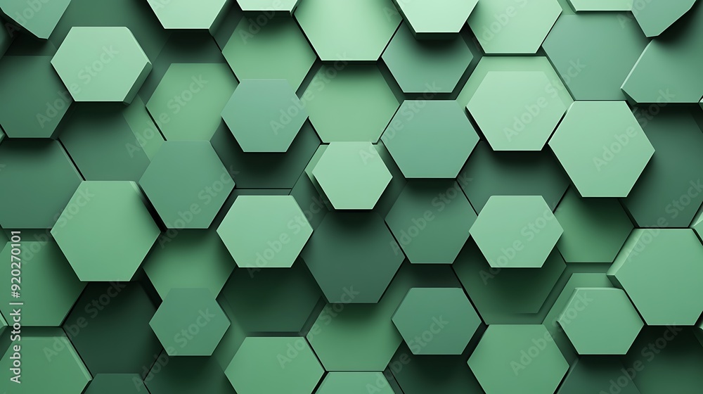 Poster Seamless Abstract with Overlapping Hexagons in Shades of Green