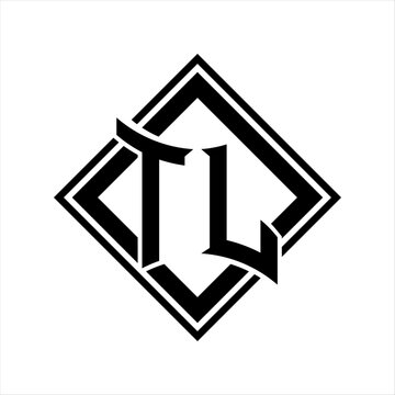 recommend clip art: TL Letter logo with abstract shield shape with square black outline on white background design