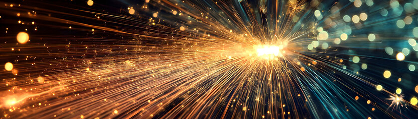 Abstract Background with Golden Sparkles and Bokeh Lights