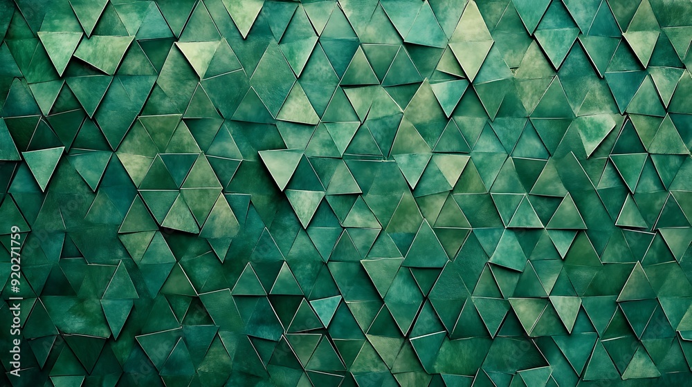 Poster seamless abstract with triangular mosaic in shades of green
