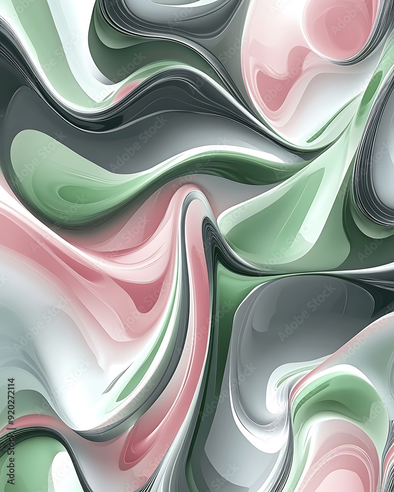 Poster seamless abstract with wave patterns in green, grey, and pink