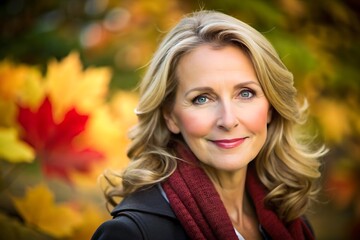 Mature Woman Smiling in Autumn.