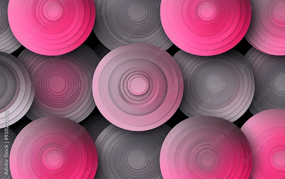 Aufkleber seamless abstract with concentric circles in pink and grey