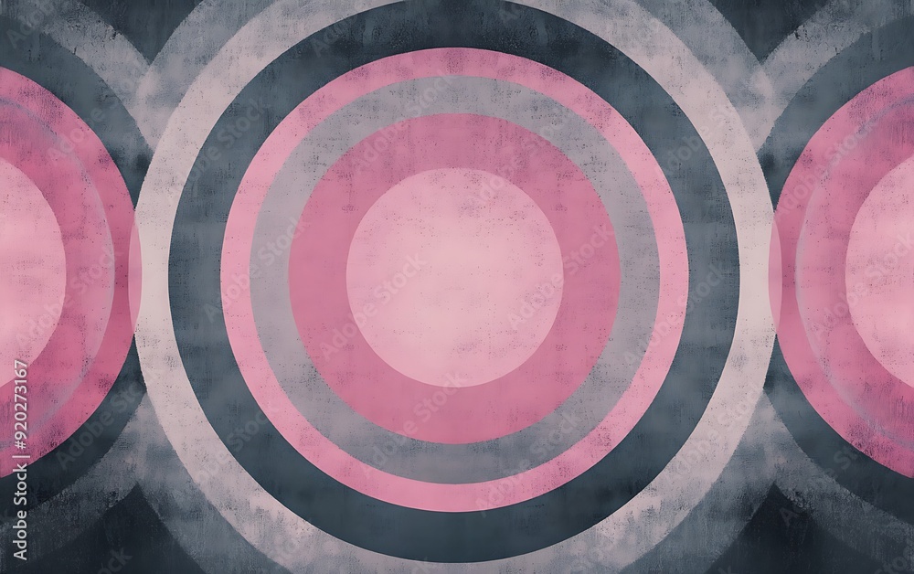 Poster seamless abstract with concentric circles in pink and grey