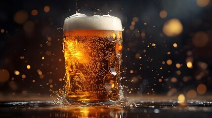 Pour of Refreshing Beer in a Glass with Ample Negative Space