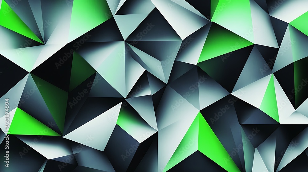 Poster seamless abstract with sharp geometric shapes in green and grey
