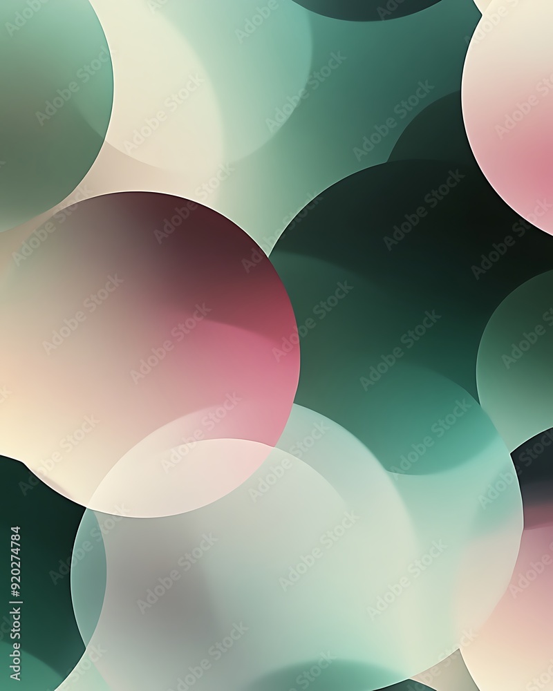Poster seamless abstract with overlapping circles grid in green, grey, and pink