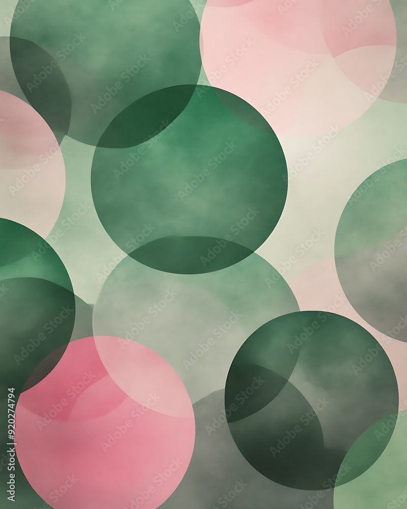 Poster seamless abstract with overlapping circles grid in green, grey, and pink