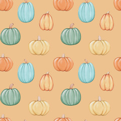 Seamless pattern with colorful pumpkins
