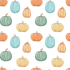 Seamless pattern with colorful pumpkins