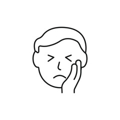 Toothache icon, Dental pain sign. Man with toothache jaw pain, Dental diseases. Vector flat illustration