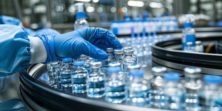 A skilled medical worker carefully organizes and arranges vaccine vials in a hightech pharmaceutical factory, showcasing the remarkable precision and innovation of modern medicine and healthcare