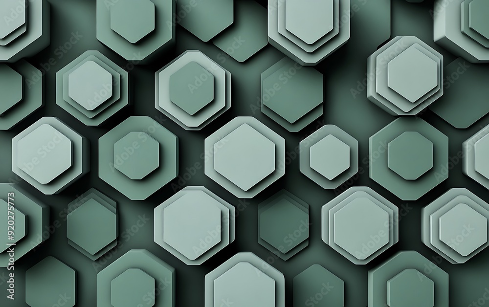Poster seamless abstract with concentric hexagons in green and grey