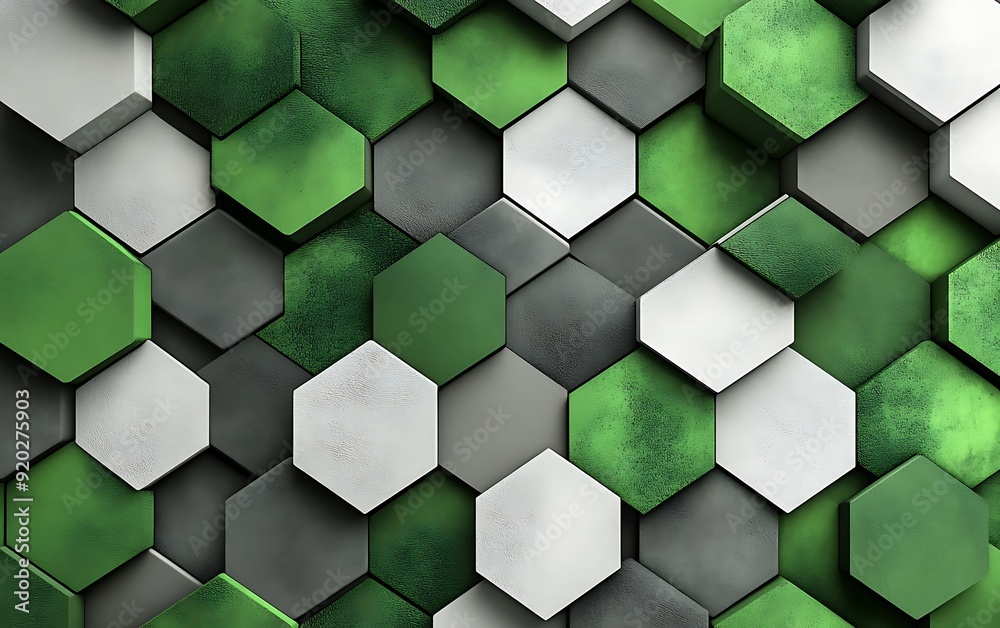 Poster seamless abstract with concentric hexagons in green and grey