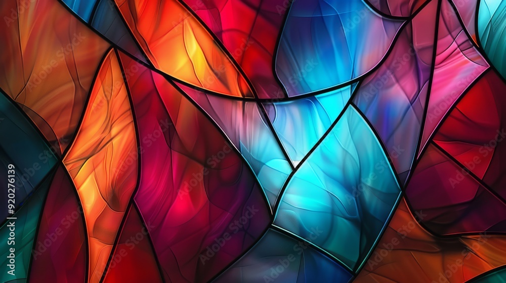 Wall mural a vibrant and colorful abstract stained glass pattern featuring dynamic hues and fluid shapes throug