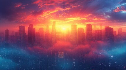 Fototapeta premium Cityscape at Sunset with a Dramatic Sky