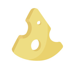 Vector illustration with a piece of cheese. Image of a multi colored slice of holey cheese isolated on a white background. Colored logo.