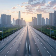 Fototapeta premium empty highway with cityscape and skyline of chengdu,China.