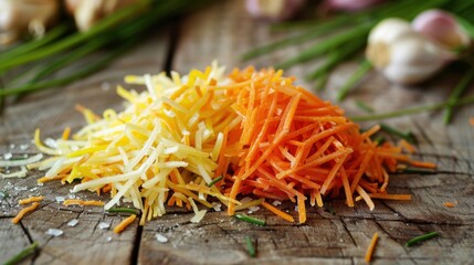 Julienning: Technique of cutting food into thin, uniform matchstick-shaped pieces, commonly used for vegetables in stir-fries and as elegant garnishes.
