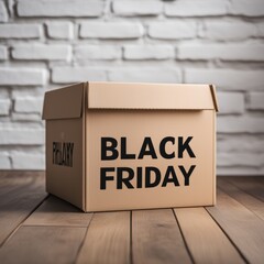 A cardboard box with BLACK FRIDAY written on it suggesting a marketing promotion.