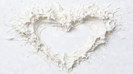   Whipped cream heart on a white tablecloth with a white background