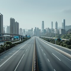 Fototapeta premium empty highway with cityscape and skyline of chengdu,China.