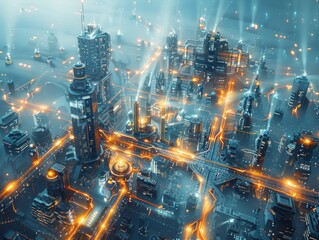 Technological Ambiance: Futuristic Industrial Landscape with Efficient Resource Management
