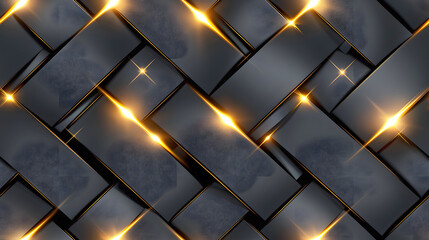 Seamless Luxury Black, Golden Upholstery Leather Background With Gold Floral Elements and Quilted Pattern Design. Background for Packaging, Banner, Decor, Wrap, Fashion, Accessories, Web, Tile, Social