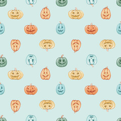 Seamless pattern with Halloween pumpkins