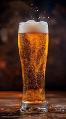Long Shot of Pouring a Refreshing Glass of Amber Craft Beer with Frothy Head and Clear Space