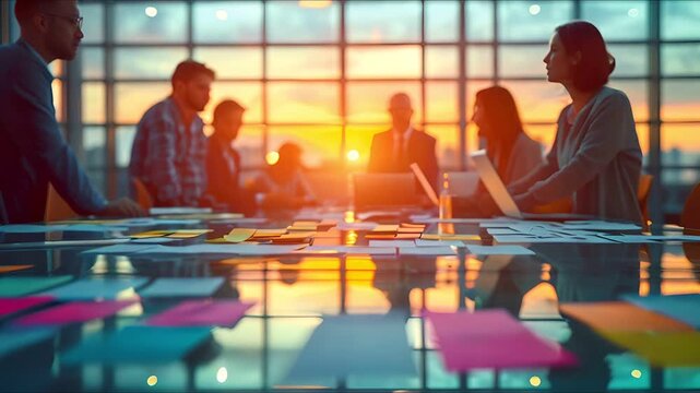 A diverse team of professionals collaborate around a table during a brainstorming session.