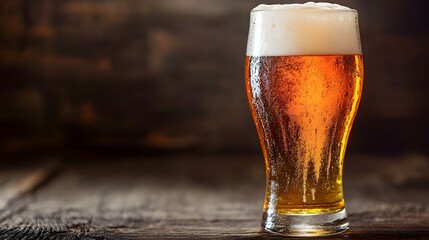 Close up of a Freshly Poured Craft Beer in a Pub or Bar Setting with a Wooden Background