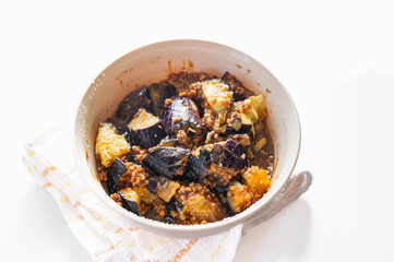 レンジで作るひき肉と茄子の味噌炒め