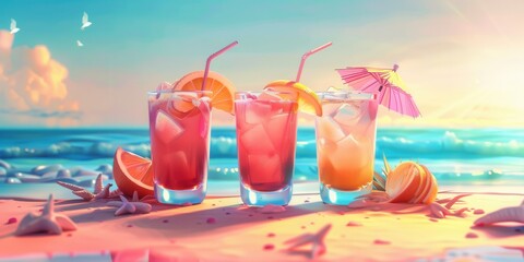 Tropical Summer Vibes. Beach drinks high detailed drink concept