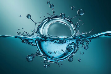 Fototapeta premium A captivating illustration of a hydro essence water molecule, depicted as a vibrant liquid splash bubble. Generative AI