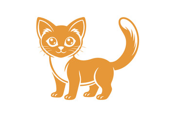 Obraz premium Flat Illustration of Cute Cat Mascot - Kawaii Cartoon Vector, Black Silhouette, Geometric Line Art, Abstract Full Body & Face Clipart