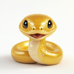 Fototapeta premium 3d chinese happy gold snake with happy face, lunar new year theme, white background 